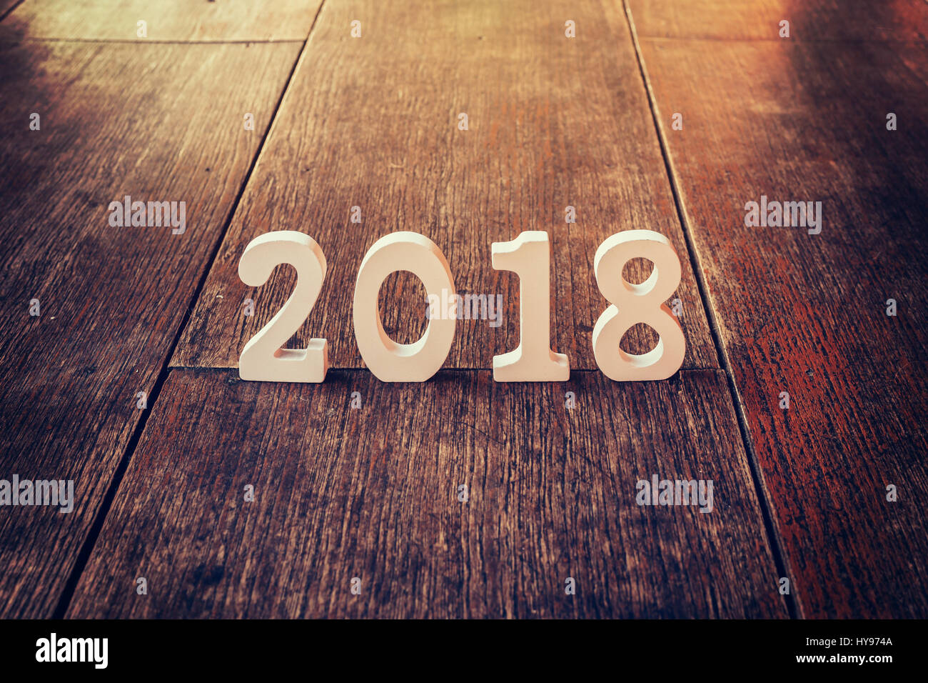Wooden numbers forming the number 2018, For the new year 2018 on a ...