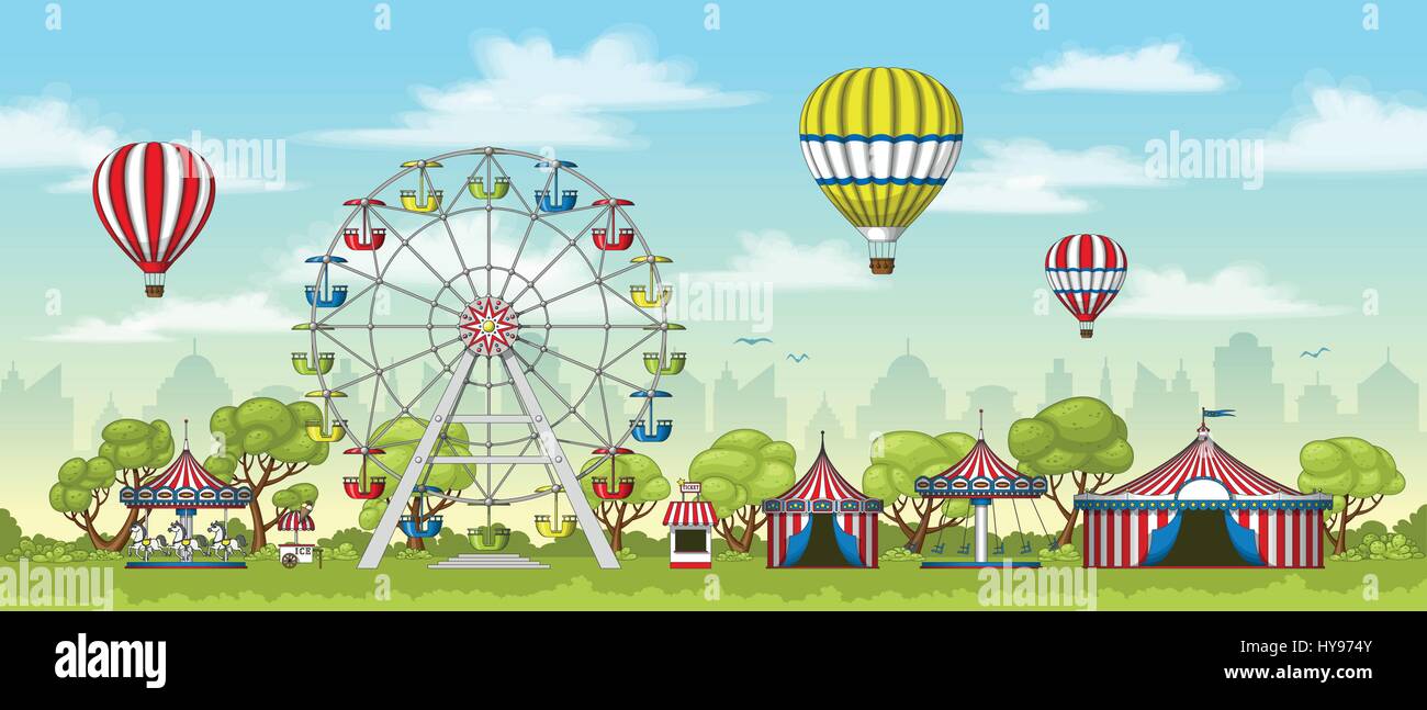 Illustration of an amusement park in summer Stock Vector Image & Art ...