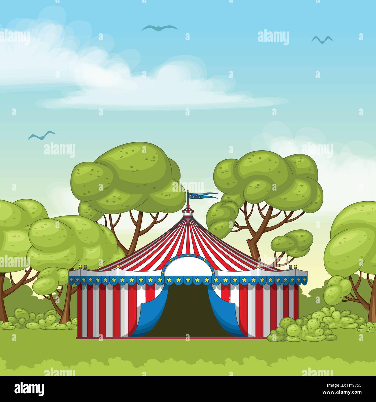 Illustration of a colorful circus tent in summer Stock Vector Image ...