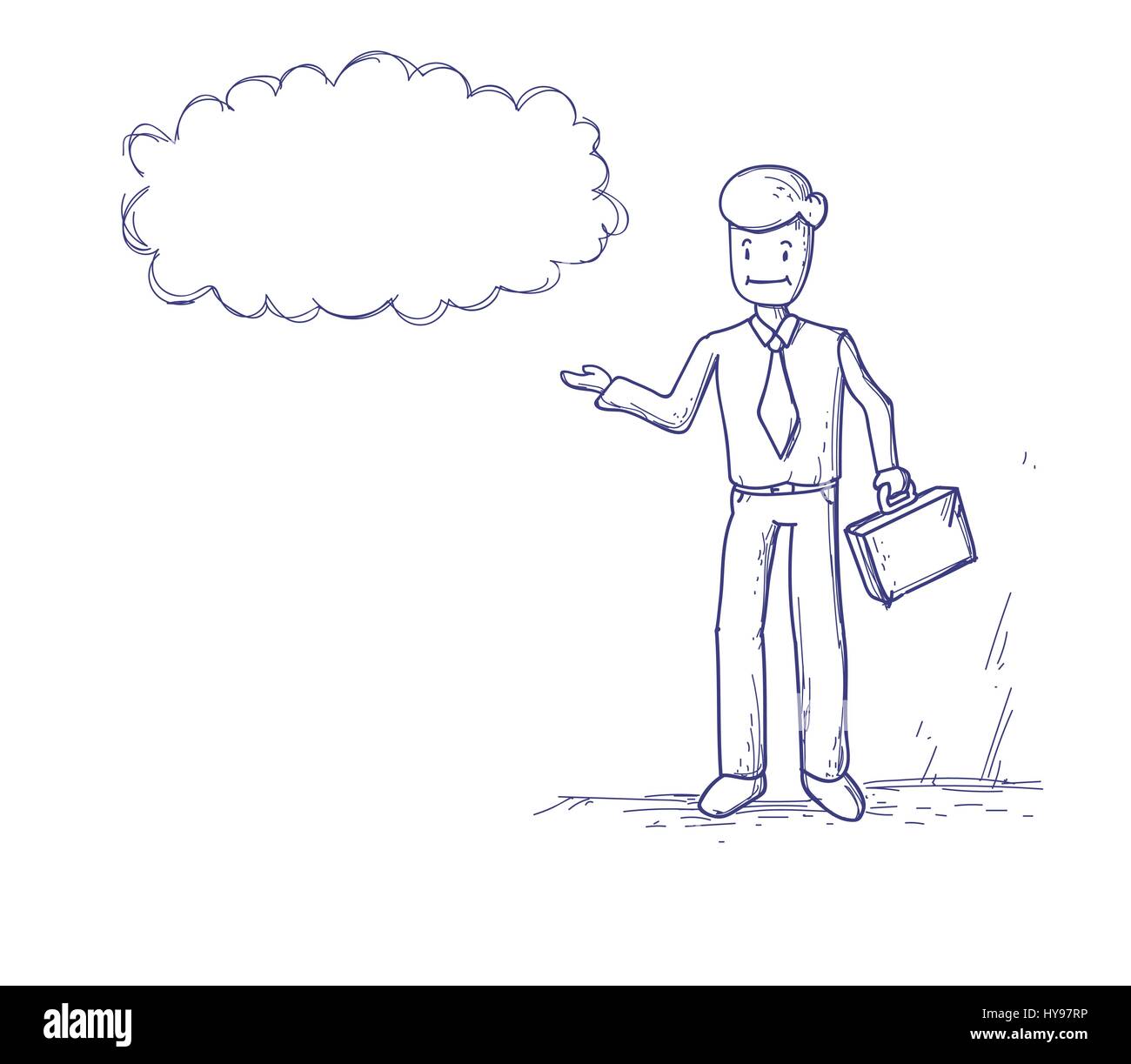 Business Man Ponder Thinking Cloud Chat Bubble Stock Vector