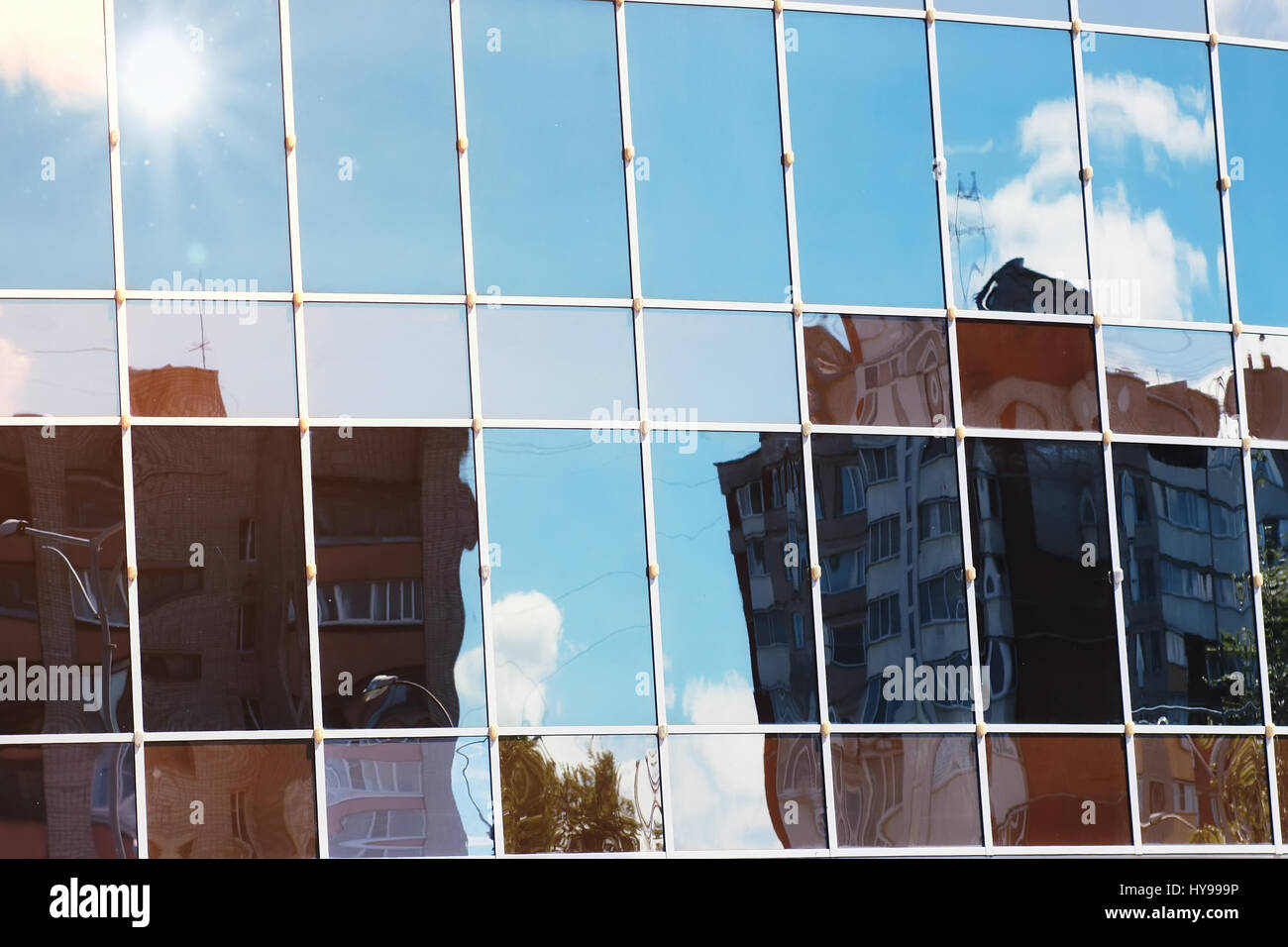 sun light sky cloud reflection in glass office building Stock Photo - Alamy