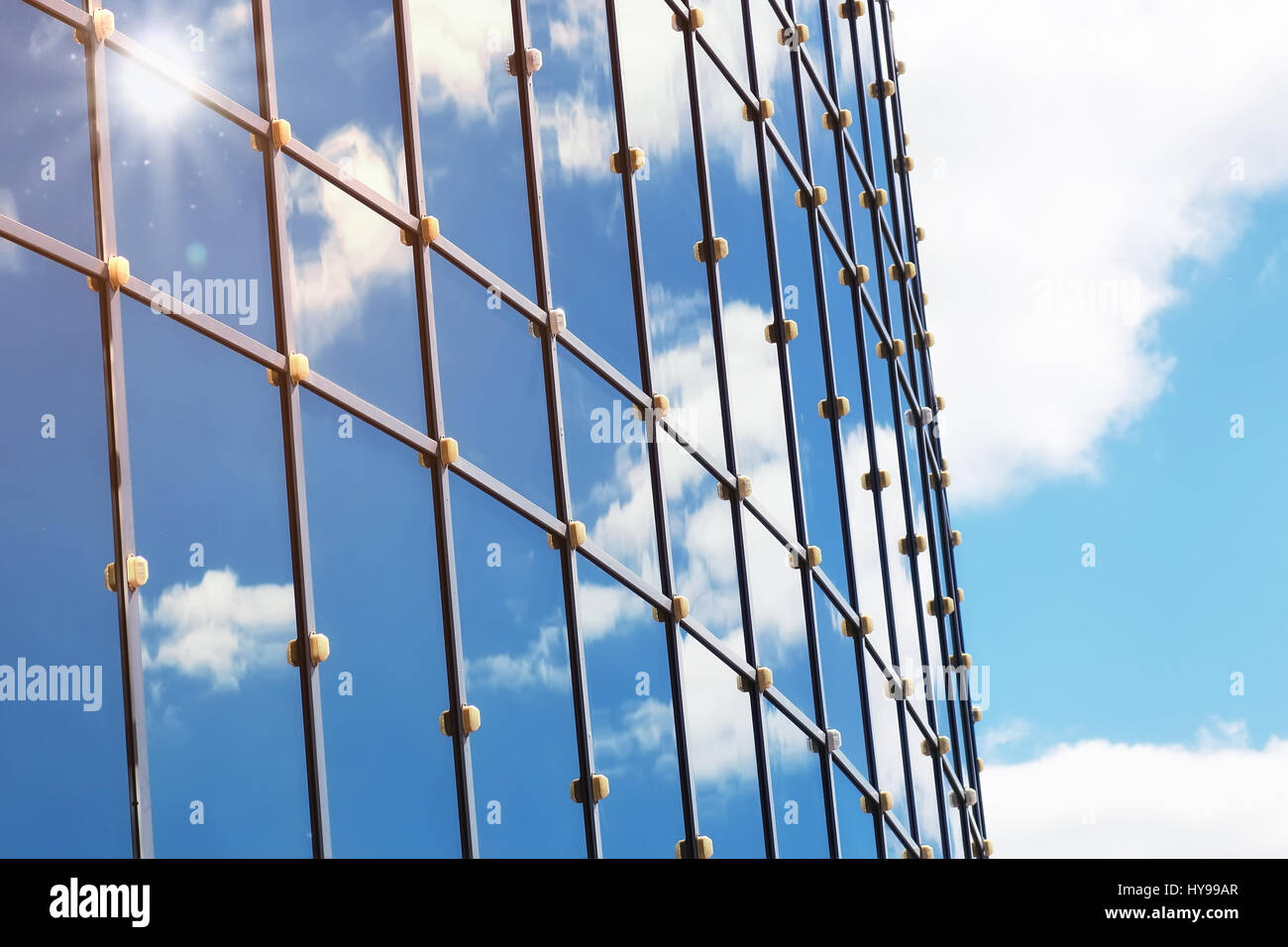 sun light sky cloud reflection in glass office building Stock Photo - Alamy