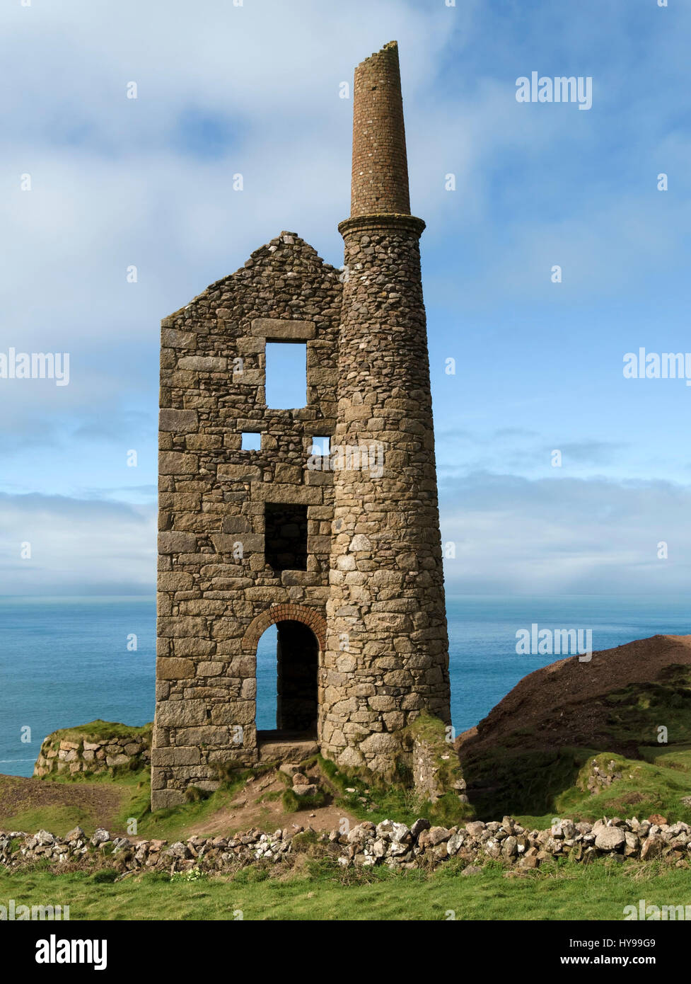 Ruin of West Wheal Owles Tin Mine engine house, used as film location for Wheal Leisure in the BBC Poldark TV Series, Botallack, Cornwall, England, UK Stock Photo