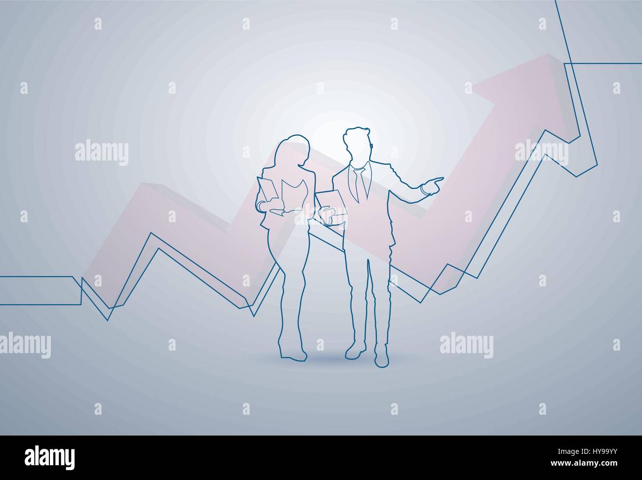 Business Woman And Man Silhouette Financial Graph Arrow Up Background ...