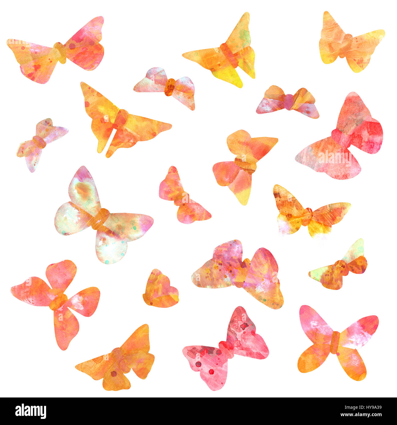 Set of pink toned watercolor butterflies, isolated on white Stock Photo ...