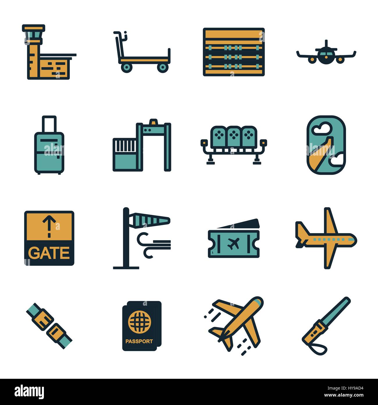 Vector flat airport icons set on white background Stock Vector Image ...