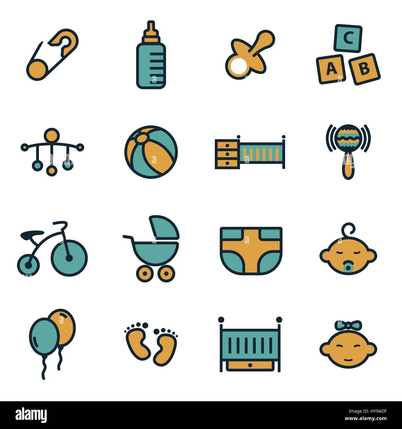 Vector flat baby icons set on white background Stock Vector Image & Art ...