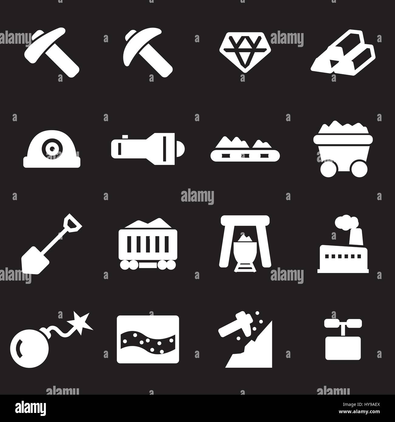 Vector white mining icons set on black background Stock Vector Image ...