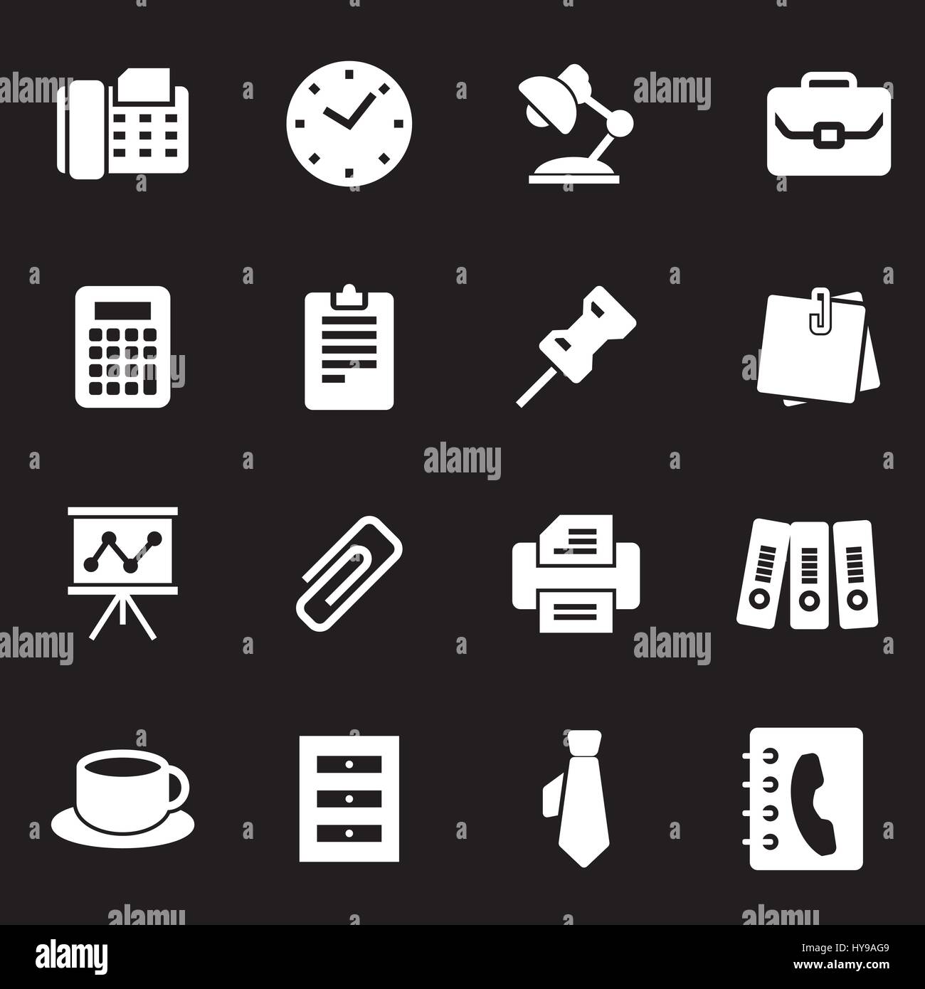 Vector white office icons set on black background Stock Vector Image ...