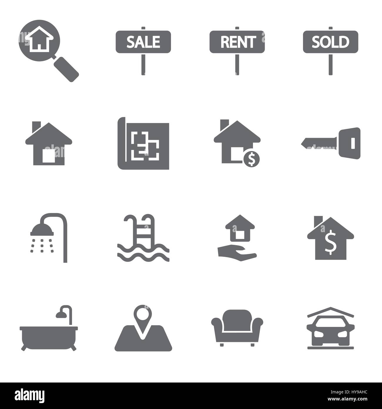 Vector black real estate icons set on white background Stock Vector ...