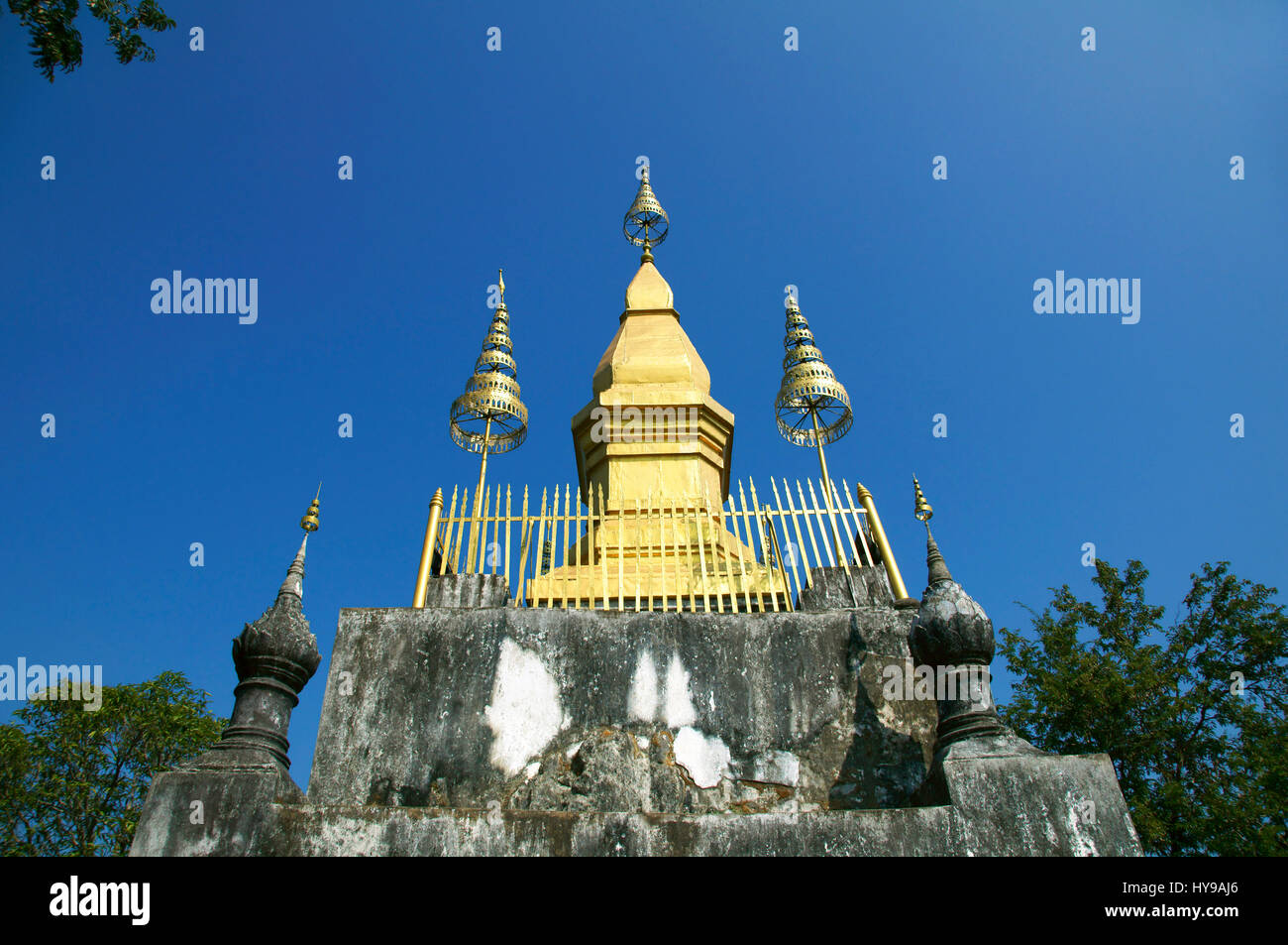 Wat Chom Si at Mount Phou Si Summit, Luang Prabang Stock Photo