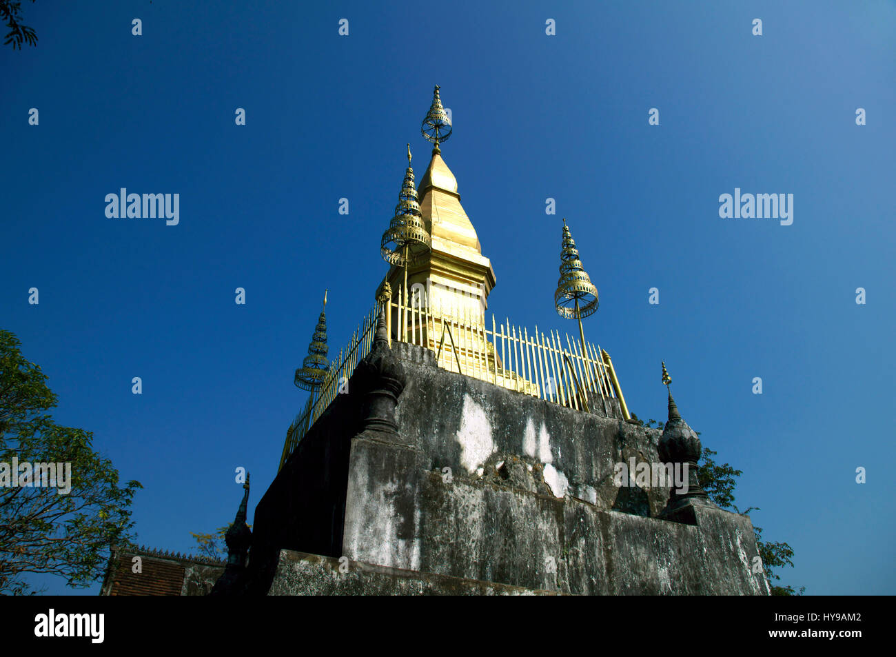 Wat Chom Si at Mount Phou Si Summit, Luang Prabang Stock Photo