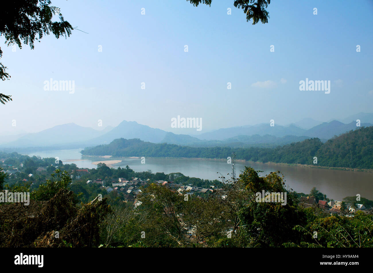 The Mekong River as seen from Mount Phou Si, Luang Prabang Stock Photo