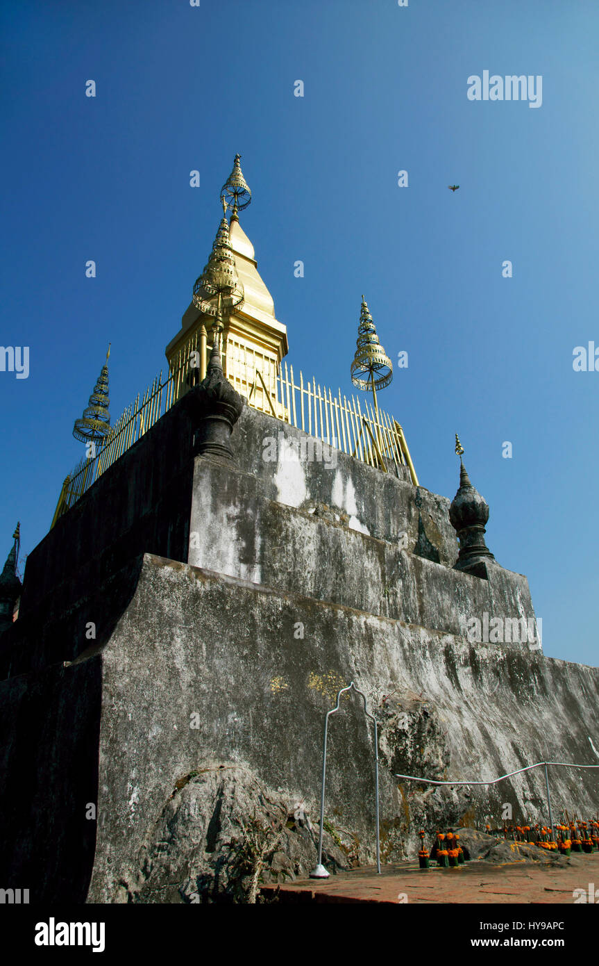 Wat Chom Si at Mount Phou Si Summit, Luang Prabang Stock Photo