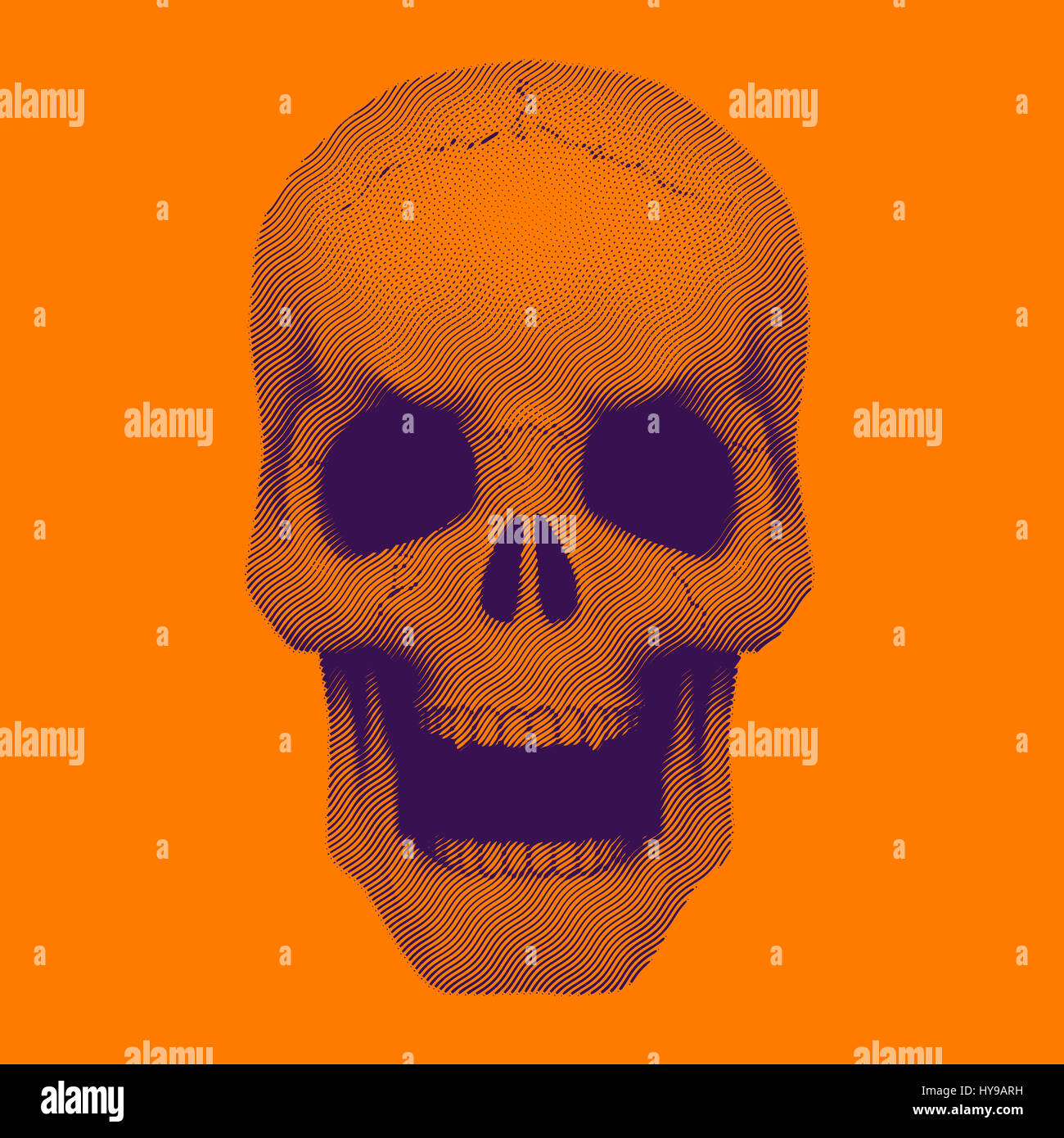 Skull in vintage duotone and halftone style. Stock Photo
