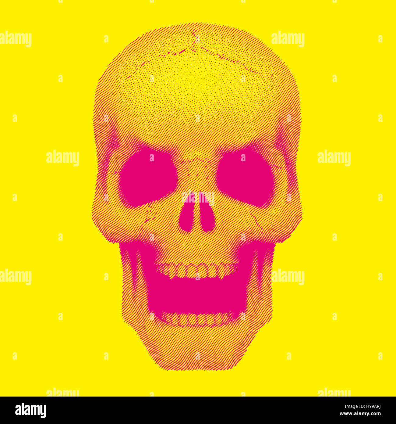 Skull in vintage duotone and halftone style. Stock Photo