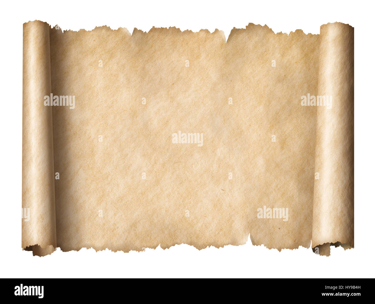 Old paper manusript scroll isolated on white horizontally oriented ...