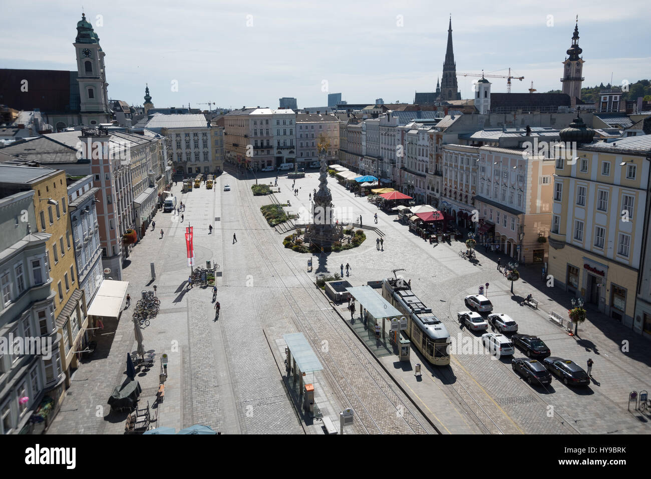 Linz, Hauptplatz, Überblick von einem Kran Stock Photo