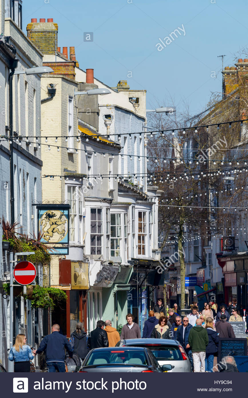 High street shops, Weymouth, Dorset, England, UK Stock Photo 137275520