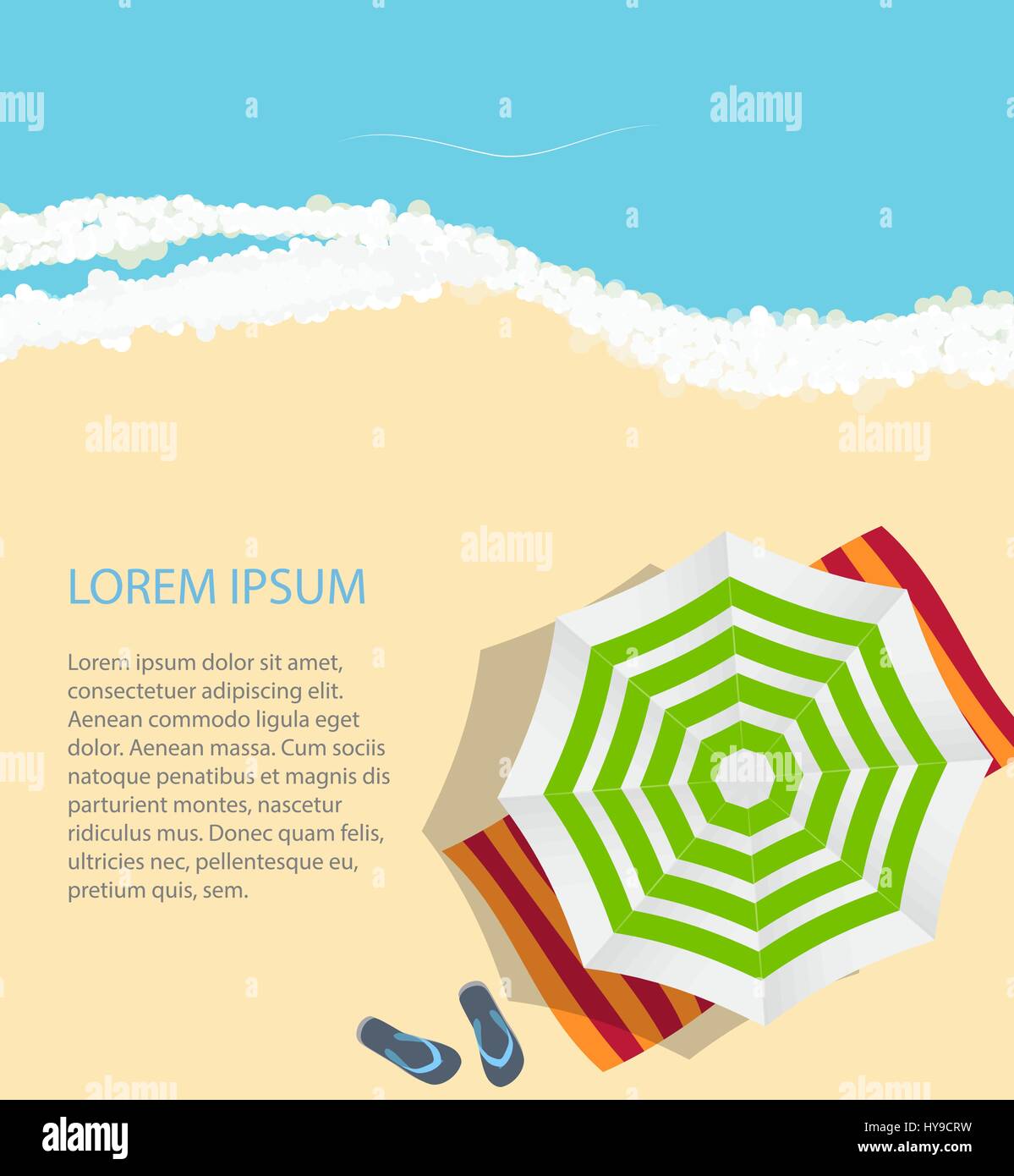 Summer Time Background. Sunny Beach in Flat Design Style Vector Stock ...