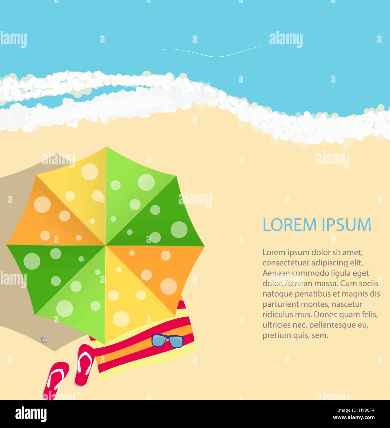 Summer Time Background. Sunny Beach in Flat Design Style Vector Stock ...
