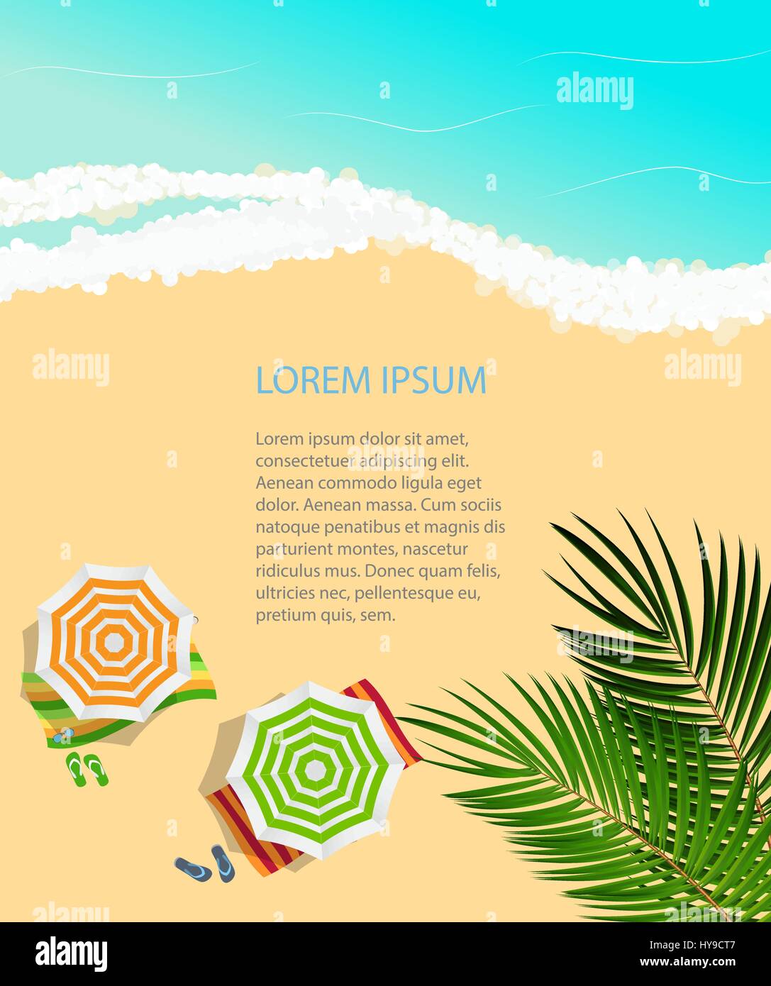 Summer Time Background. Sunny Beach in Flat Design Style Vector Stock ...