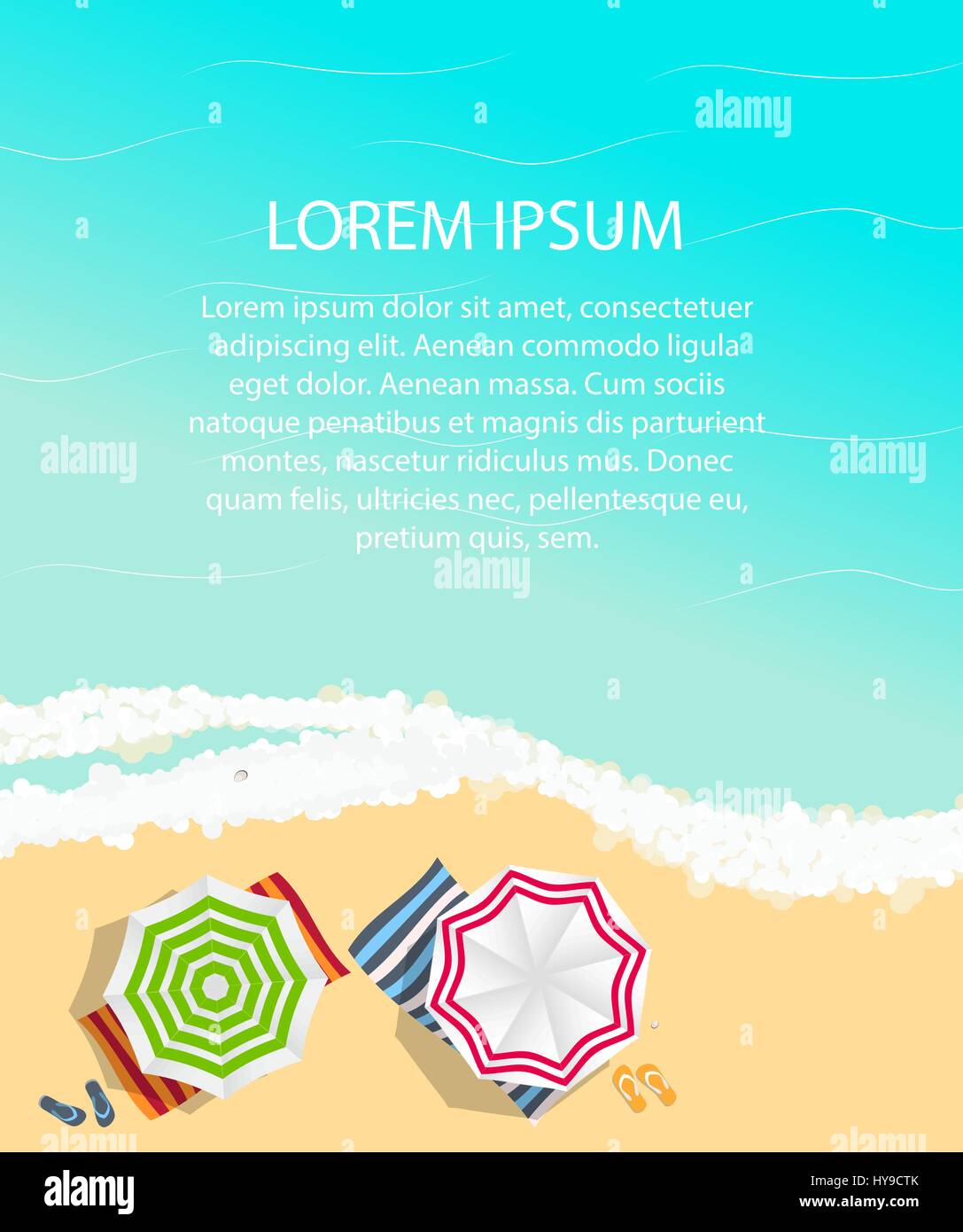 Summer Time Background. Sunny Beach in Flat Design Style Vector Stock ...