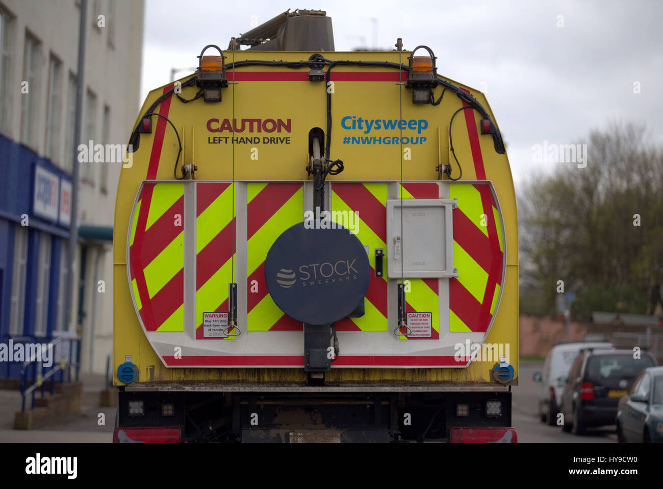 Citysweep automated street cleaning sweeper rear graphic view Stock Photo