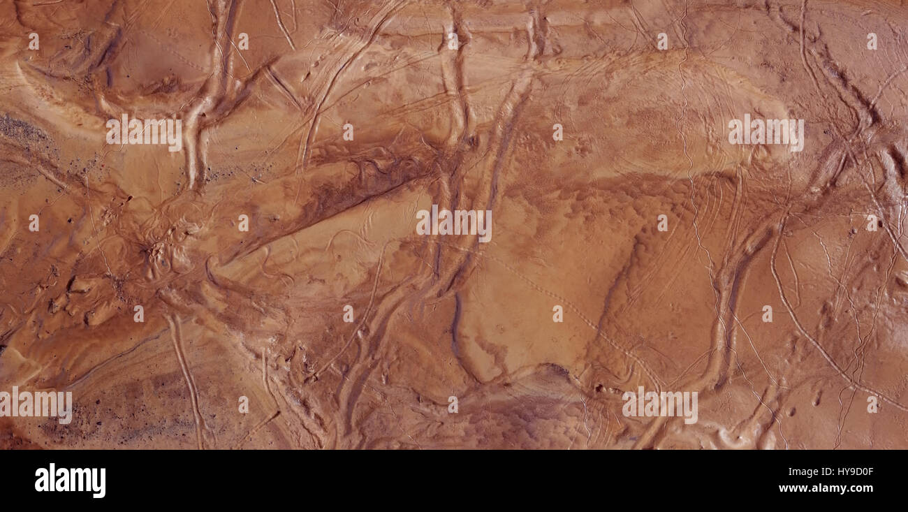 Fictional Mars Soil Aerial View. Trace of Water on Mars Channels Stock