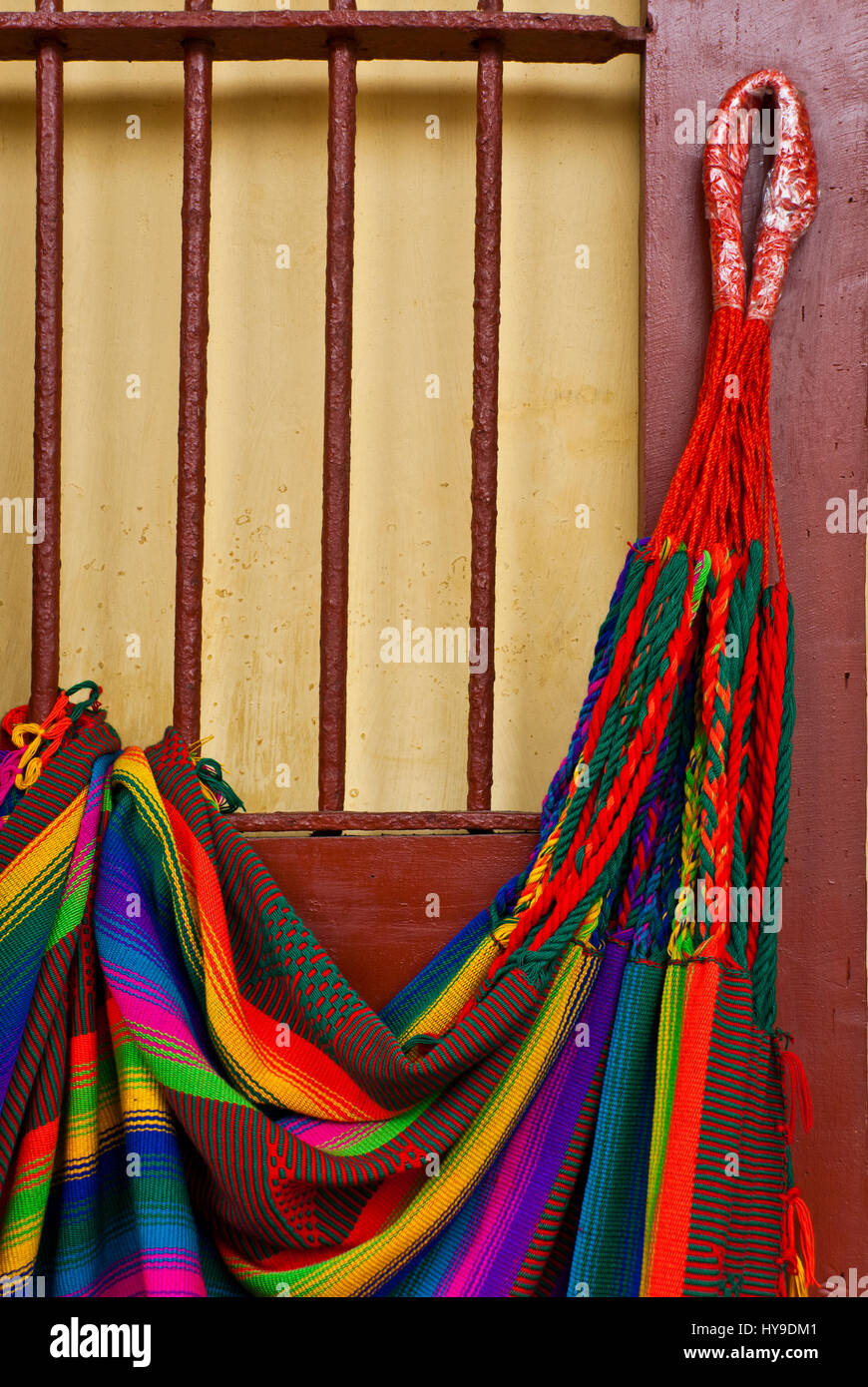 Central and South America Mexican and Mayan hammocks Fabric, rope and netting Stock Photo