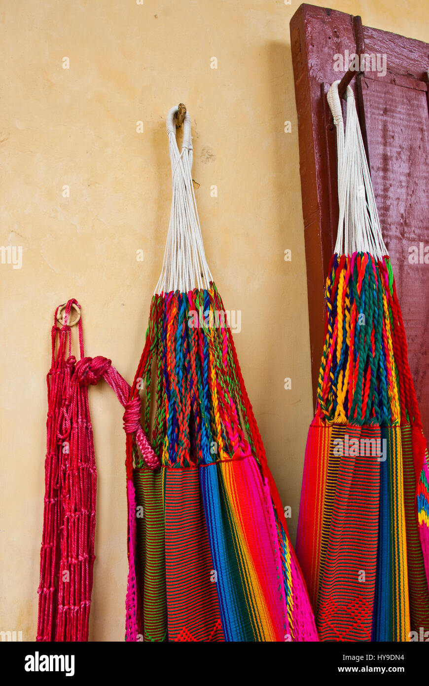 Central and South America Mexican and Mayan hammocks Fabric, rope and netting Stock Photo