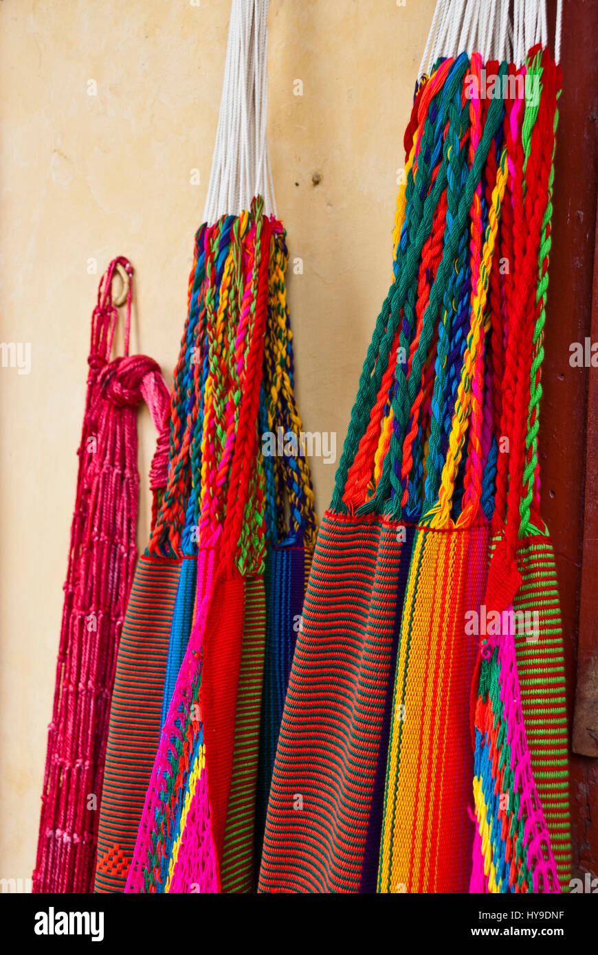 Central and South America Mexican and Mayan hammocks Fabric, rope and netting Stock Photo