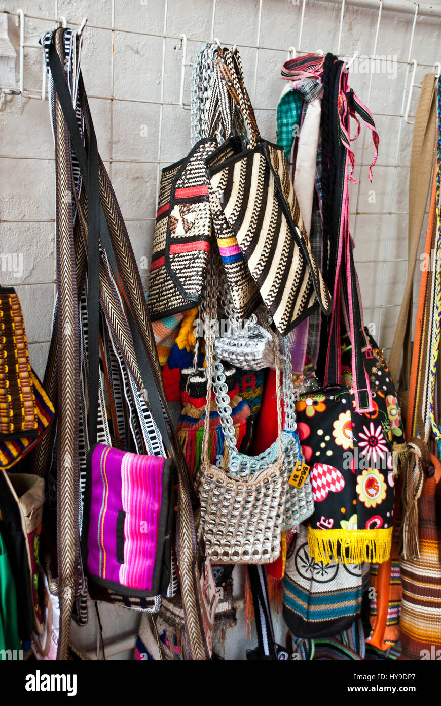Women fashion accessories, Various items of crocheted bucket-style  handbags, Wayuu handcrafted mochilas woolen bags, Colombia - street market  Stock Photo - Alamy