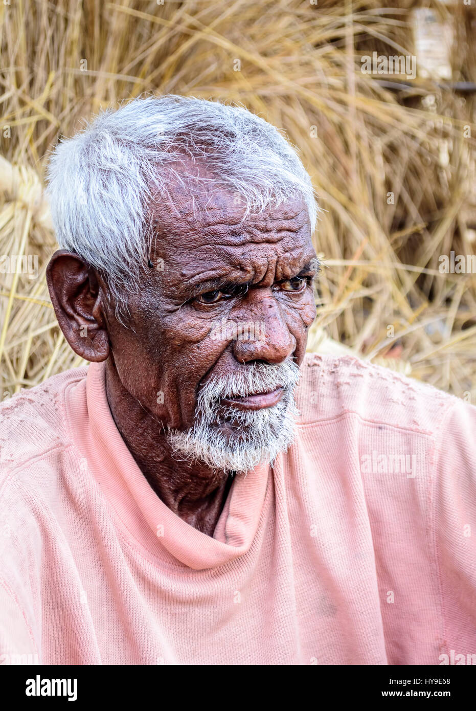 Close Up Of Tribal Old Man With White Hair And Beard With Copy