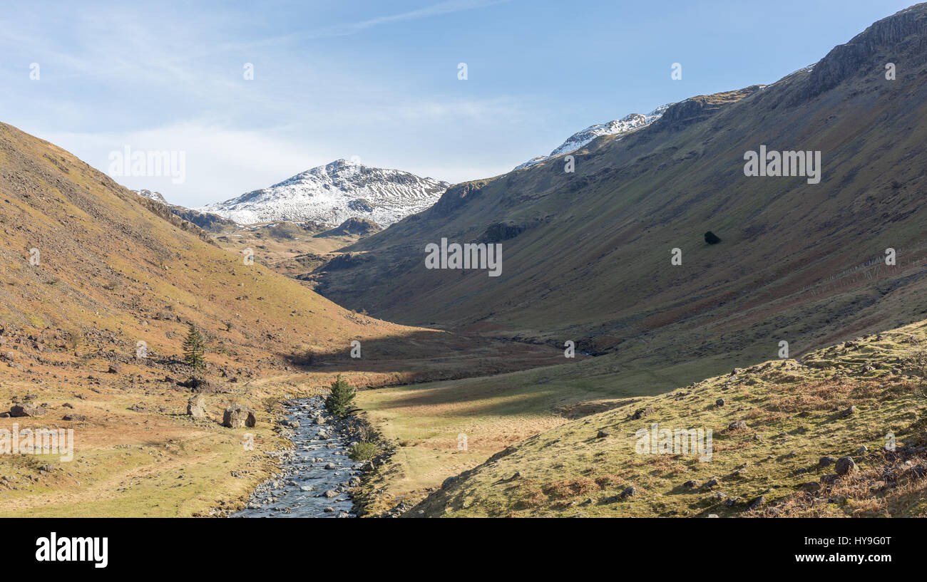 Bowfell and River Esk, Eskdale Stock Photo
