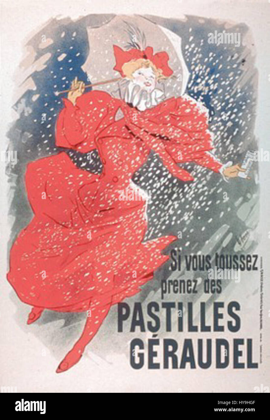 Affiche Ancienne Reproduction Jules Chéret - Pastilles Géraudel - 38 X 26 Pouces