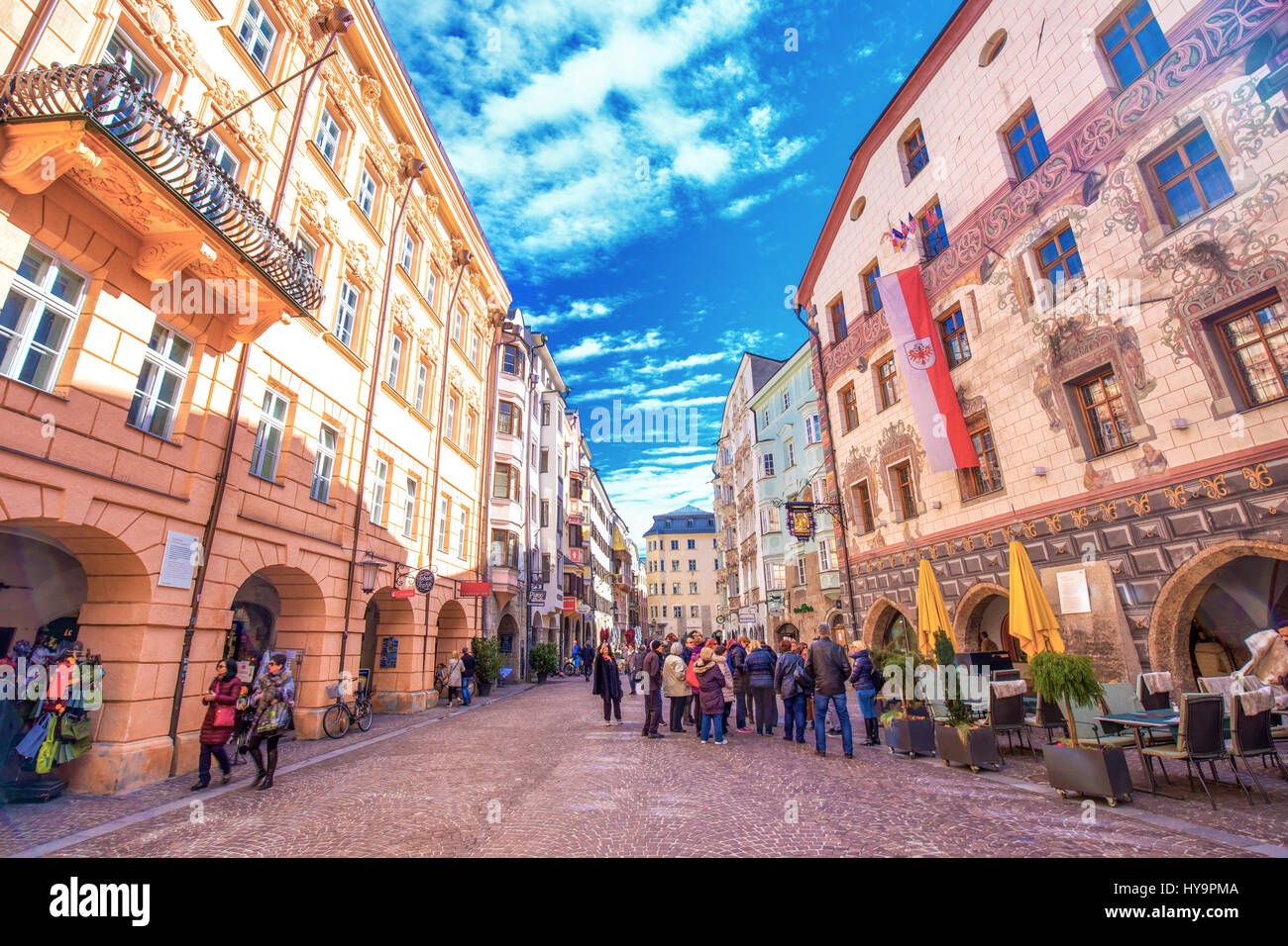 INNSBRUCK, AUSTRIA March 11, 2017 People in Innsbruck city center