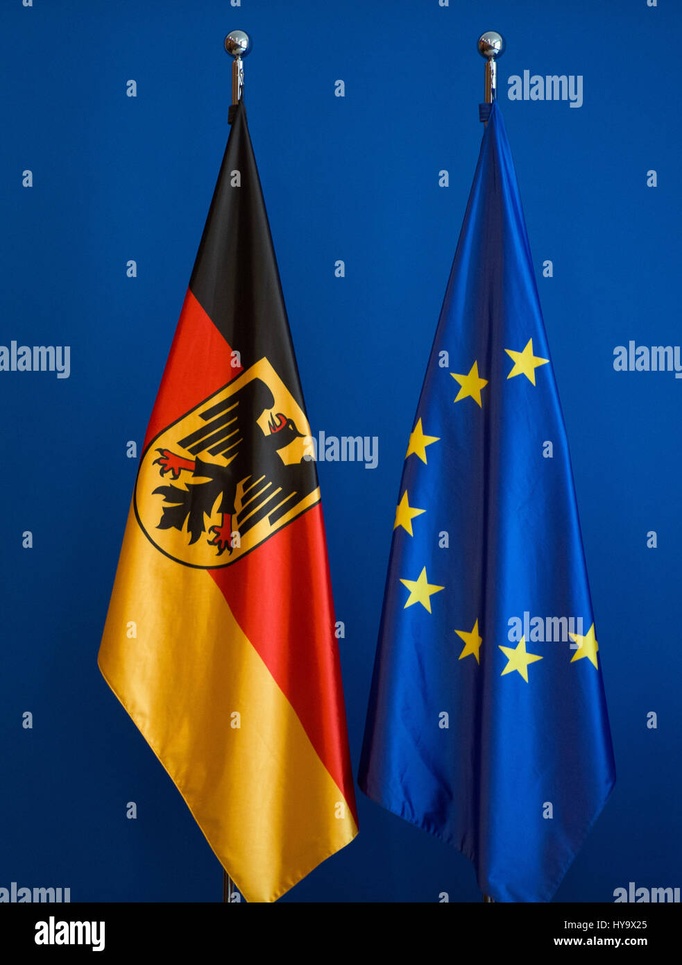 The flags of the Federal Republic of Germany and the European Union (EU ...