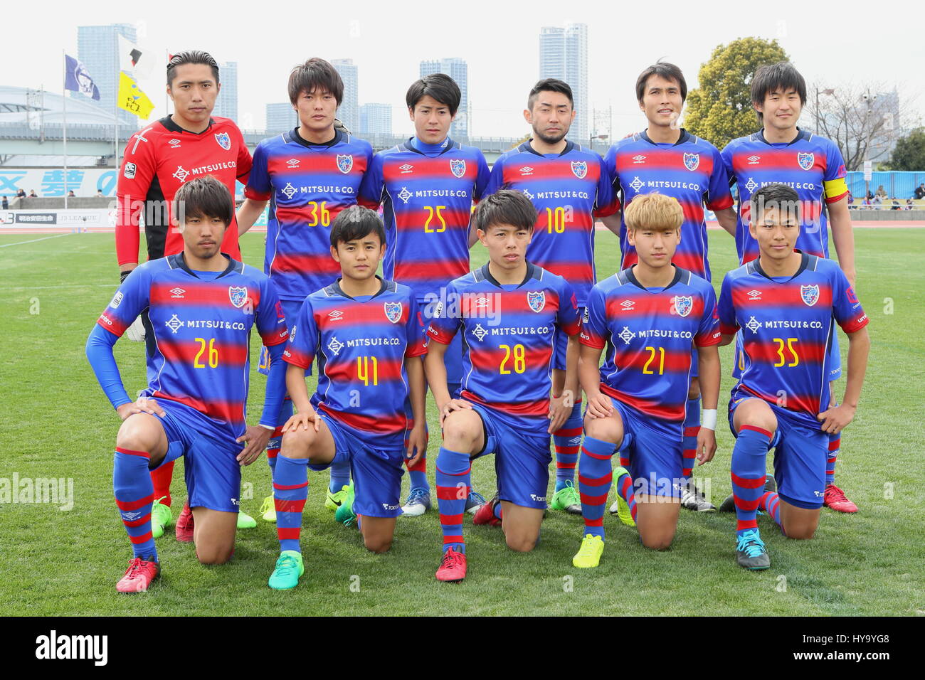 Tokyo Japan 2nd Apr 17 Fcu 23 F C Tokyo U 23 Team Group Line Up Fc Tokyo U 23 Football Soccer 17 J3 League Match Between F C Tokyo U 23 1 2 Kagoshima United Fc At Yumenoshima Stadium In Tokyo