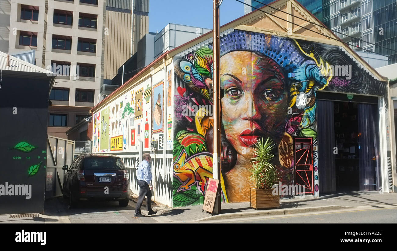 Adelaide, Australia. 3rd Apr, 2017. Colourful art murals are showcased