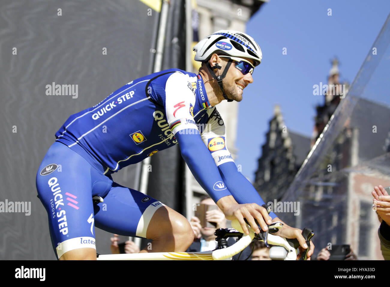 Anvers, Belgium. 02nd Apr, 2017. 02 April 2017, Antwerp, Belgium; UCI World Tour, Tom Boonen during the presentation of the teams of the Tour of Flanders 2017 Credit: Laurent Lairys/Agence Locevaphotos/Alamy Live News Stock Photo