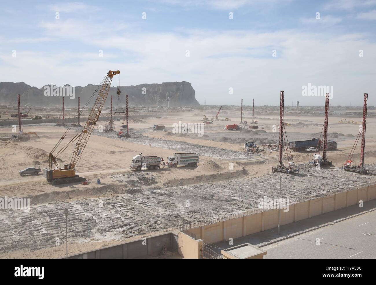 (170403) -- GWADAR(PAKISTAN), April 3, 2017 (Xinhua) -- Photo taken on March 22, 2017 shows a free zone in construction of the Gwadar port in Gwadar, Pakistan. Gwadar, a poorly-known port town previously in Pakistan has been becoming a new economic engine for the country with the construction of a free zone co-built with China. (Xinhua/Liu Tian) (sxk) Stock Photo