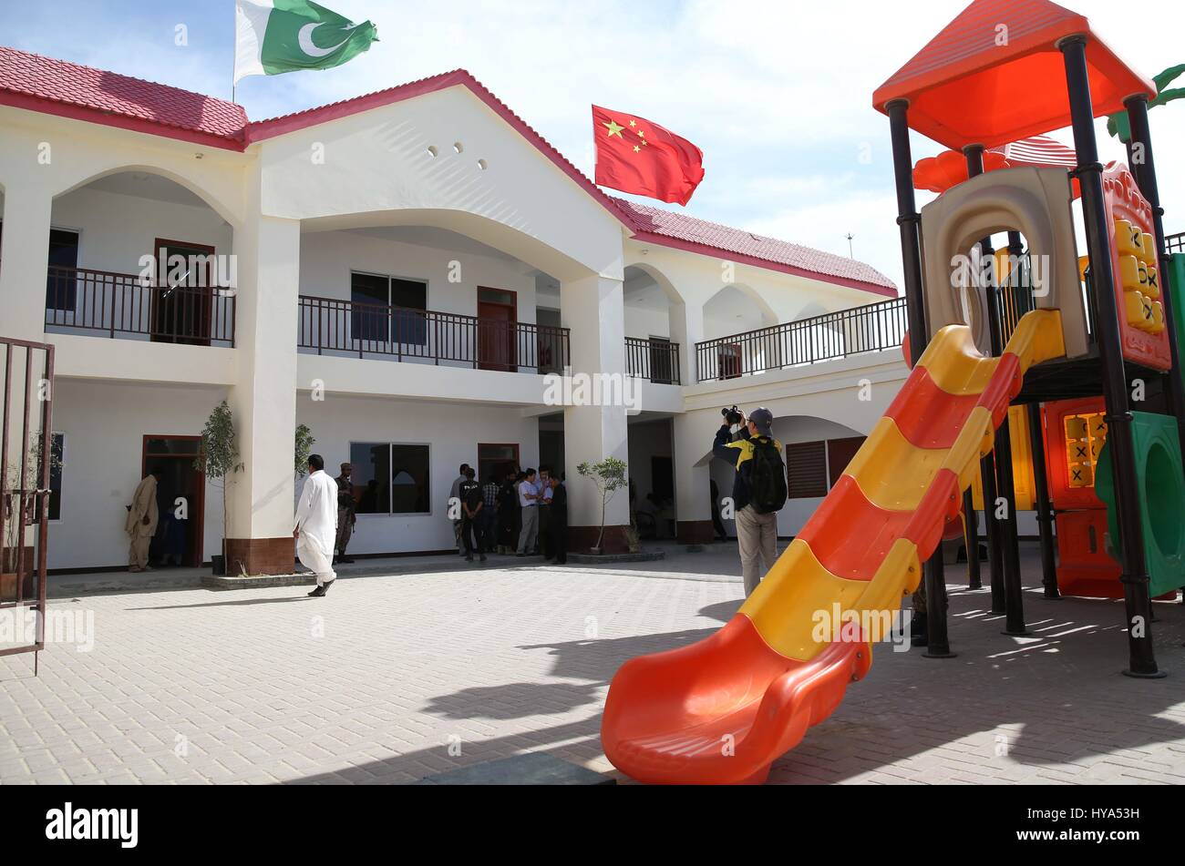(170403) -- GWADAR(PAKISTAN), April 3, 2017 (Xinhua) -- Photo taken on March 22, 2017 shows a China-donated primary school in Gwadar, Pakistan. Gwadar, an poorly-known port town previously in Pakistan has been becoming a new economic engine for the country with the construction of a free zone co-built with China. (Xinhua/Liu Tian) (sxk) Stock Photo