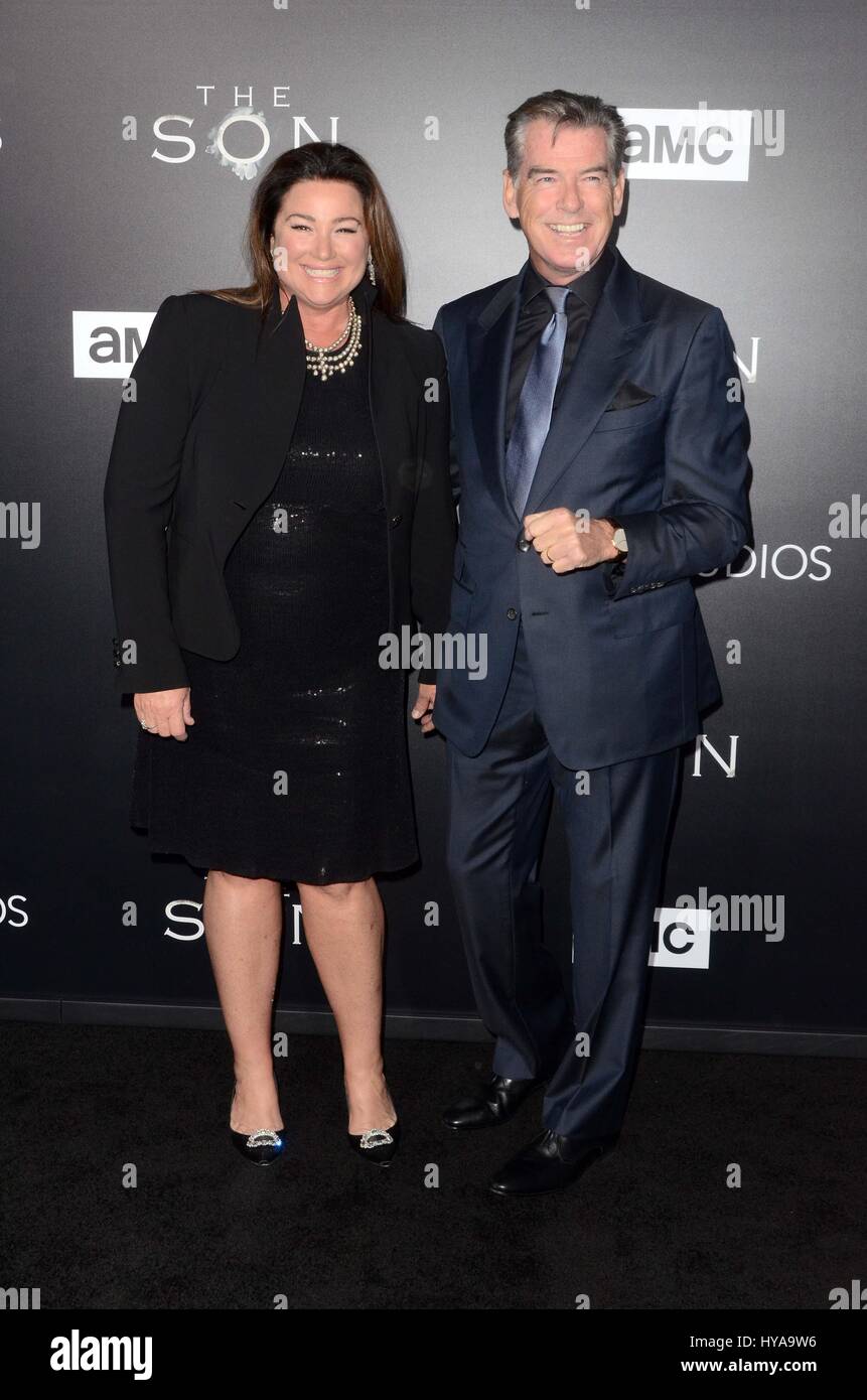 Hollywood, Ca. 3rd Apr, 2017. Keely Shaye Smith and Pierce Brosnan at AMC's 'The Son' Season One LA Premiere at the Arclight in Hollywood, California on April 3, 2017. Credit: Dave Edwards/Media Punch/Alamy Live News Stock Photo
