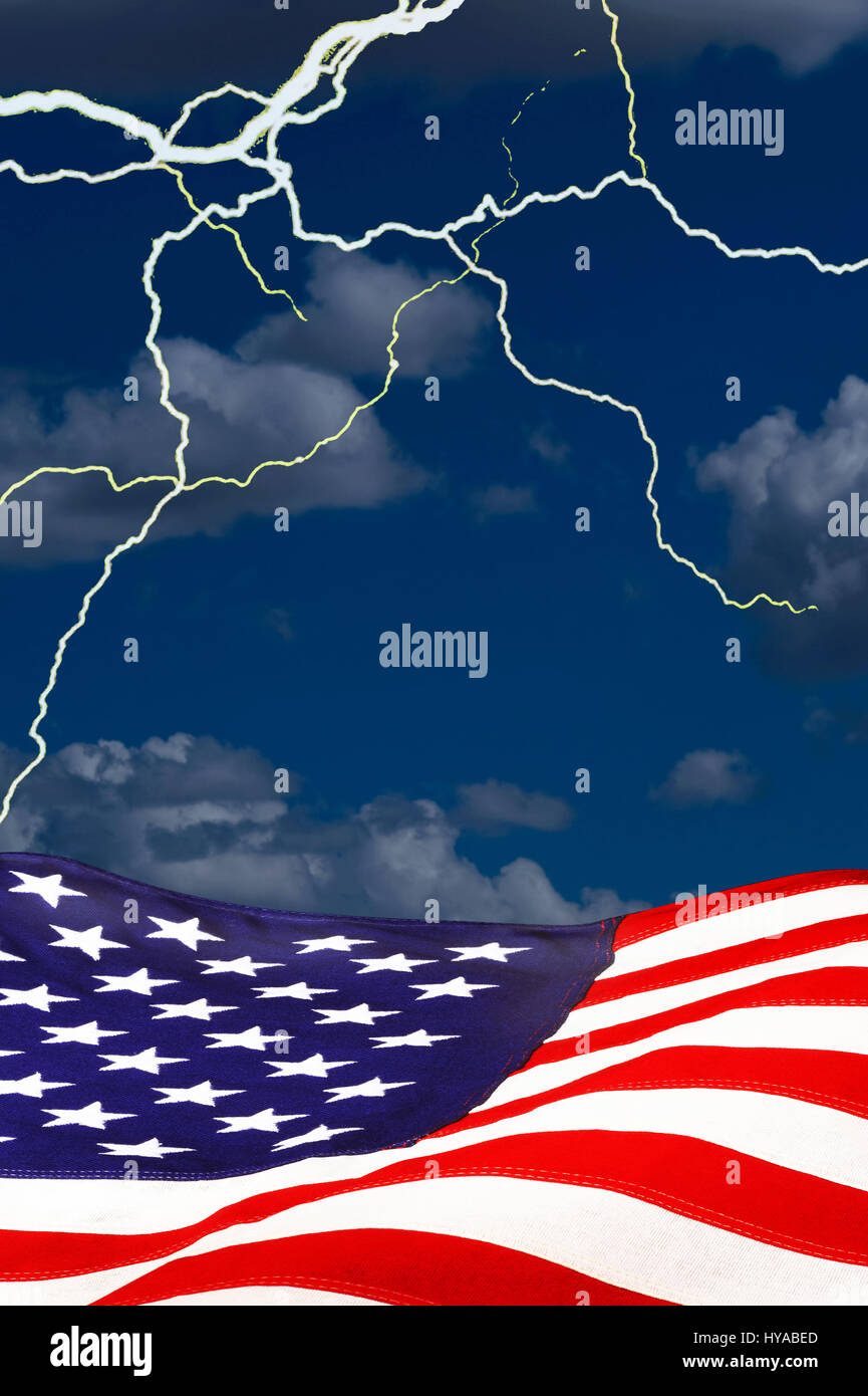 American flag in lighting storm with room for tour type Stock Photo Alamy