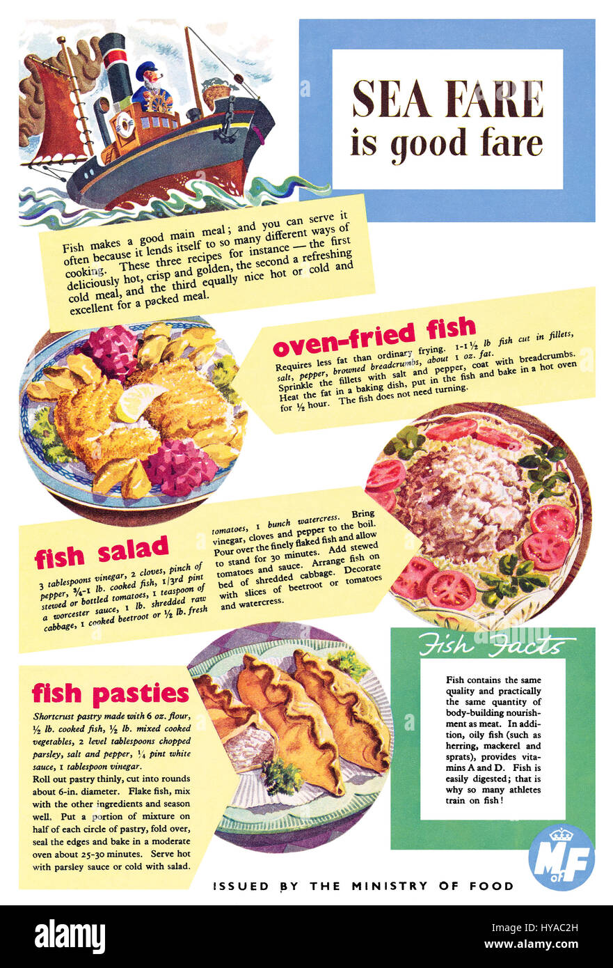 1949 British advertisement from the Ministry Of Food. Stock Photo
