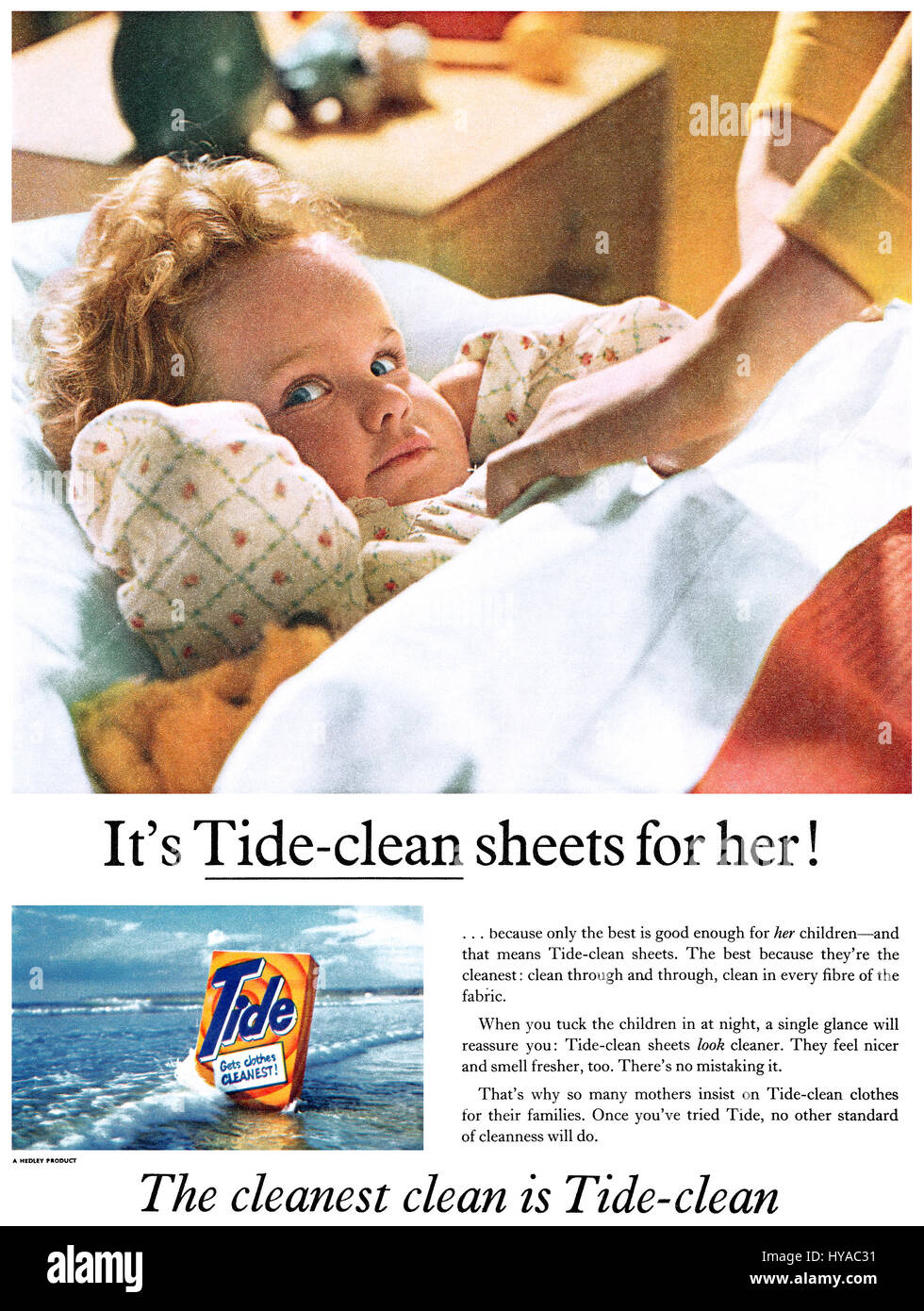 1957 British advertisement for Tide Soap Powder. Stock Photo