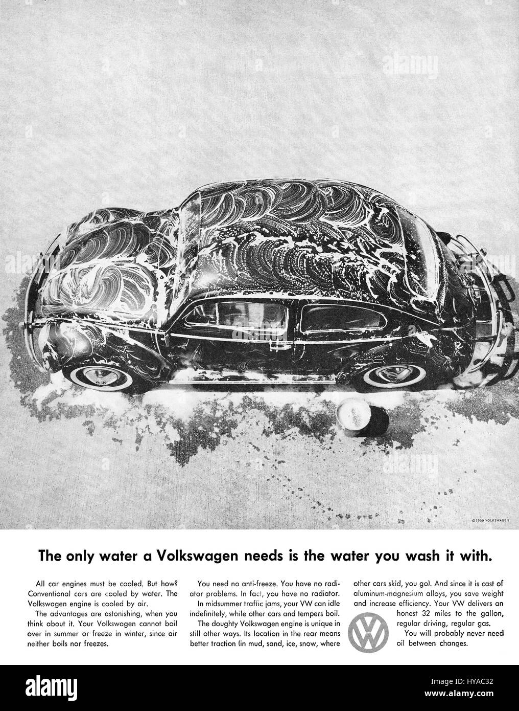 1959 U.S. advertisement for the Volkswagen Beetle. Stock Photo
