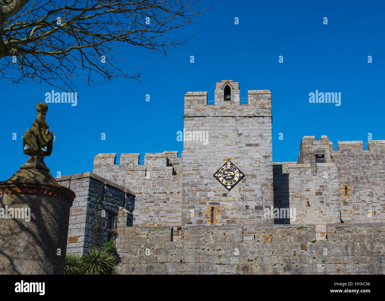 Castle Rushen, View from Castletown Square, Isle Of Man Stock Photo