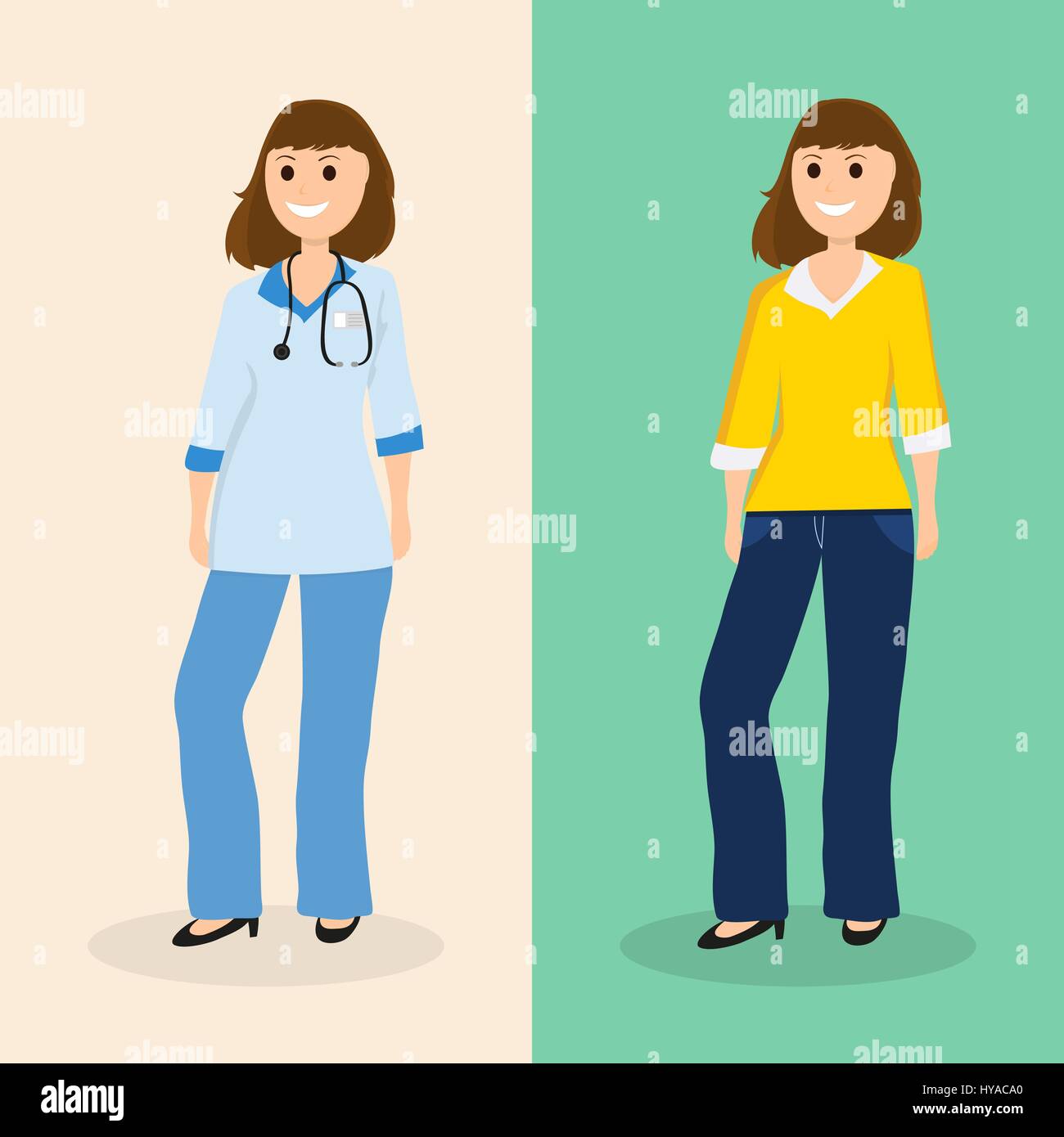 Woman doctor in ordinary life, flat design Stock Vector
